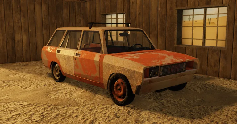 Repaired station wagon inside the wooden starting garage in A desrt